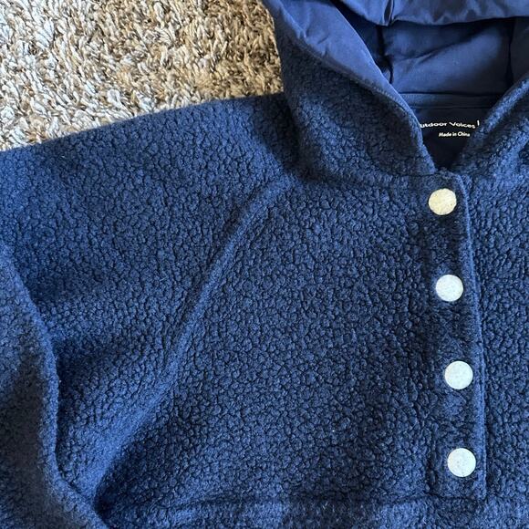 Women’s Outdoor Voices MegaFleece Snap Up Hoodie Navy Blue Wool Blend Size XS - Picture 4 of 8